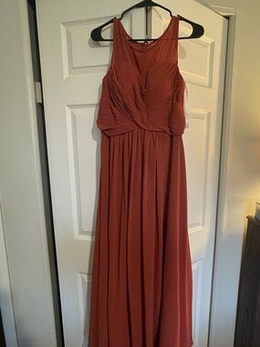 Azazie Rust Red Sleeveless Pleated Chiffon Maxi Dress